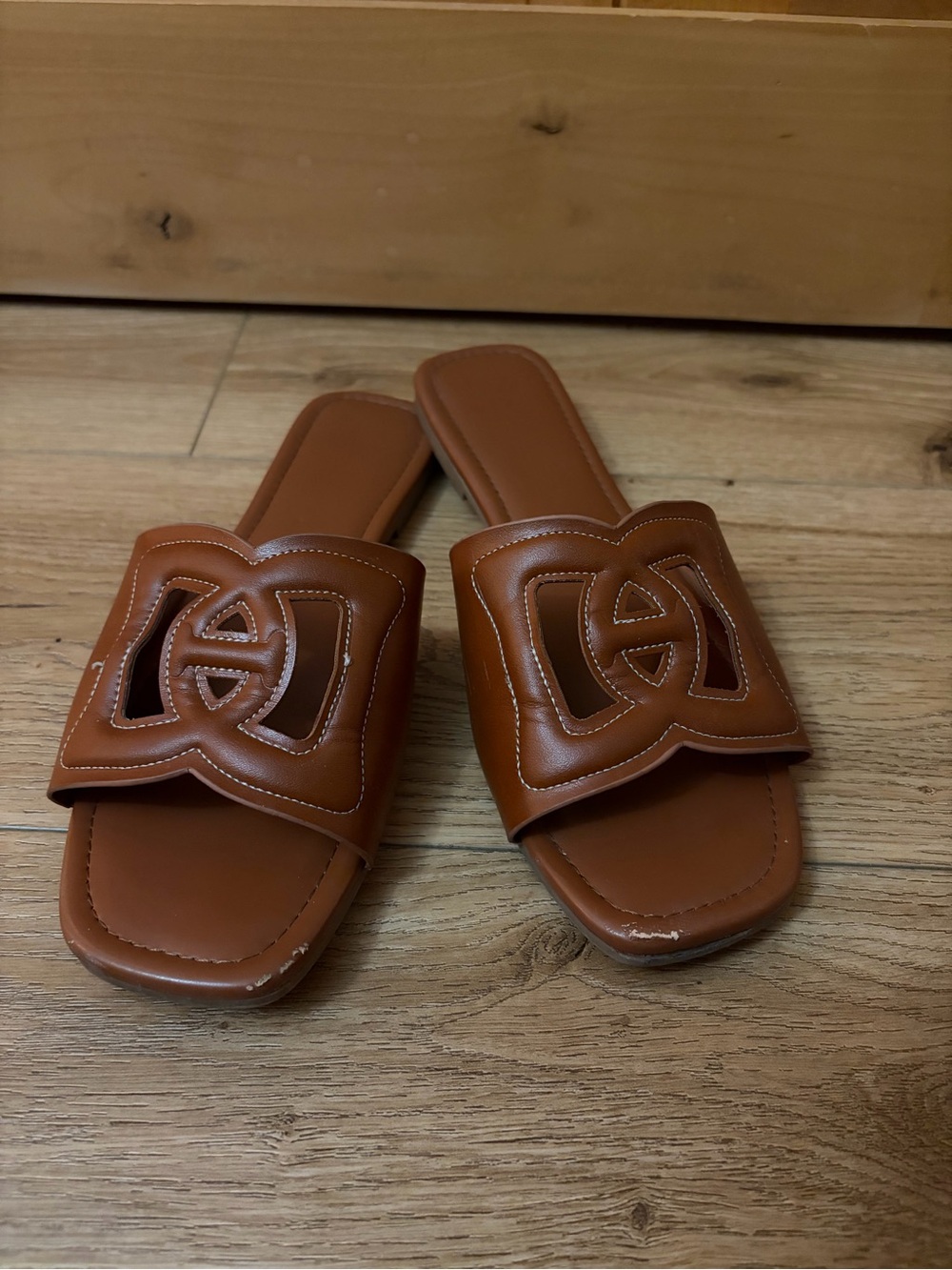 a new day Tan Slide Sandals with Cutout Strap Detail